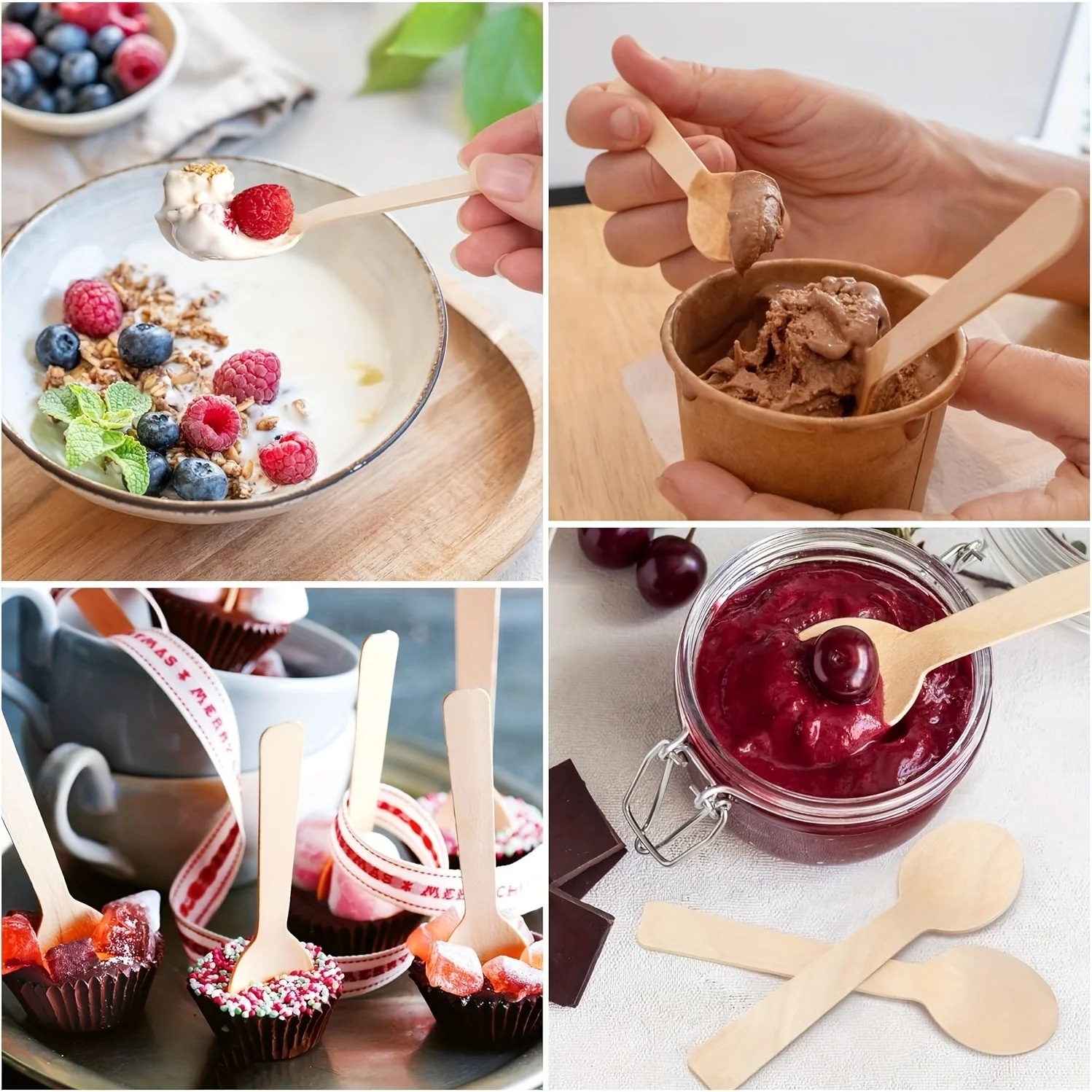 100-Pack 4.1inch Long Disposable Tasting Spoons, Mini Portable Birch Wood Tasting Spoons, Disposable Tableware Suitable for Home, Parties, Events, Gatherings, Weddings, and Large Events