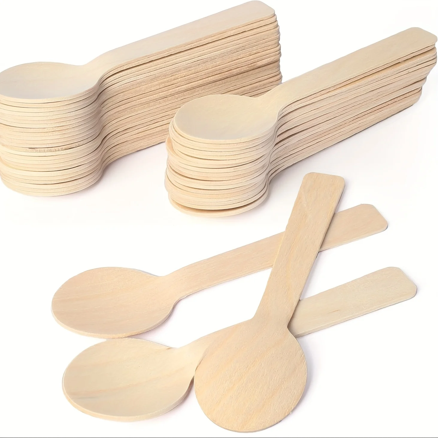 100-Pack 4.1inch Long Disposable Tasting Spoons, Mini Portable Birch Wood Tasting Spoons, Disposable Tableware Suitable for Home, Parties, Events, Gatherings, Weddings, and Large Events