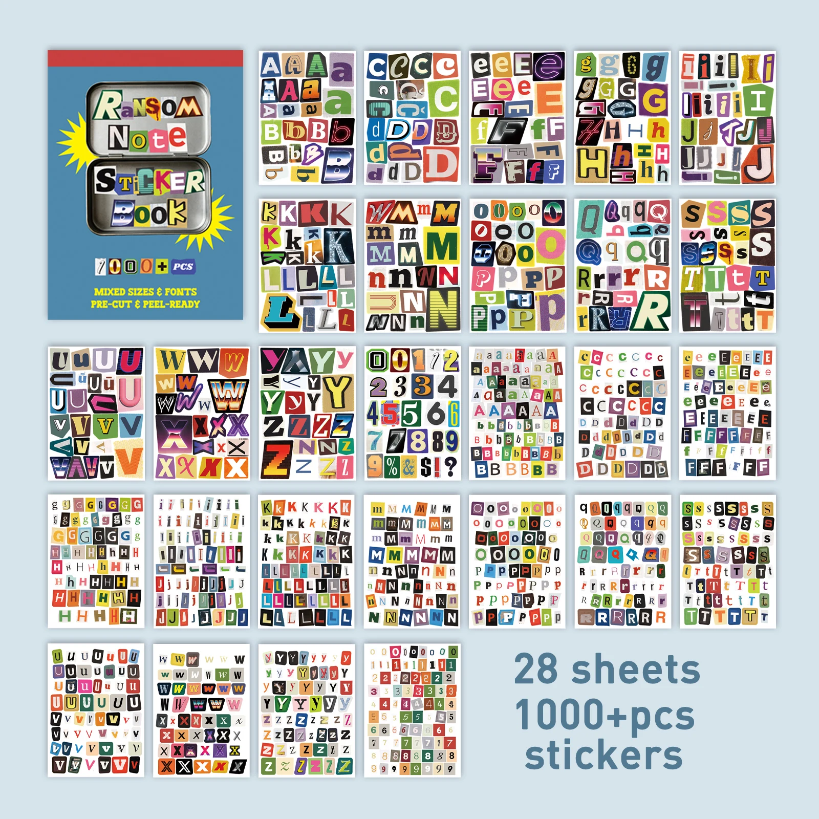 28 Sheets 1000+ Pcs Colorful Letter Collage Stickers, Self Adhesive Big Alphabet Stickers, You Can Freely Combine Words
