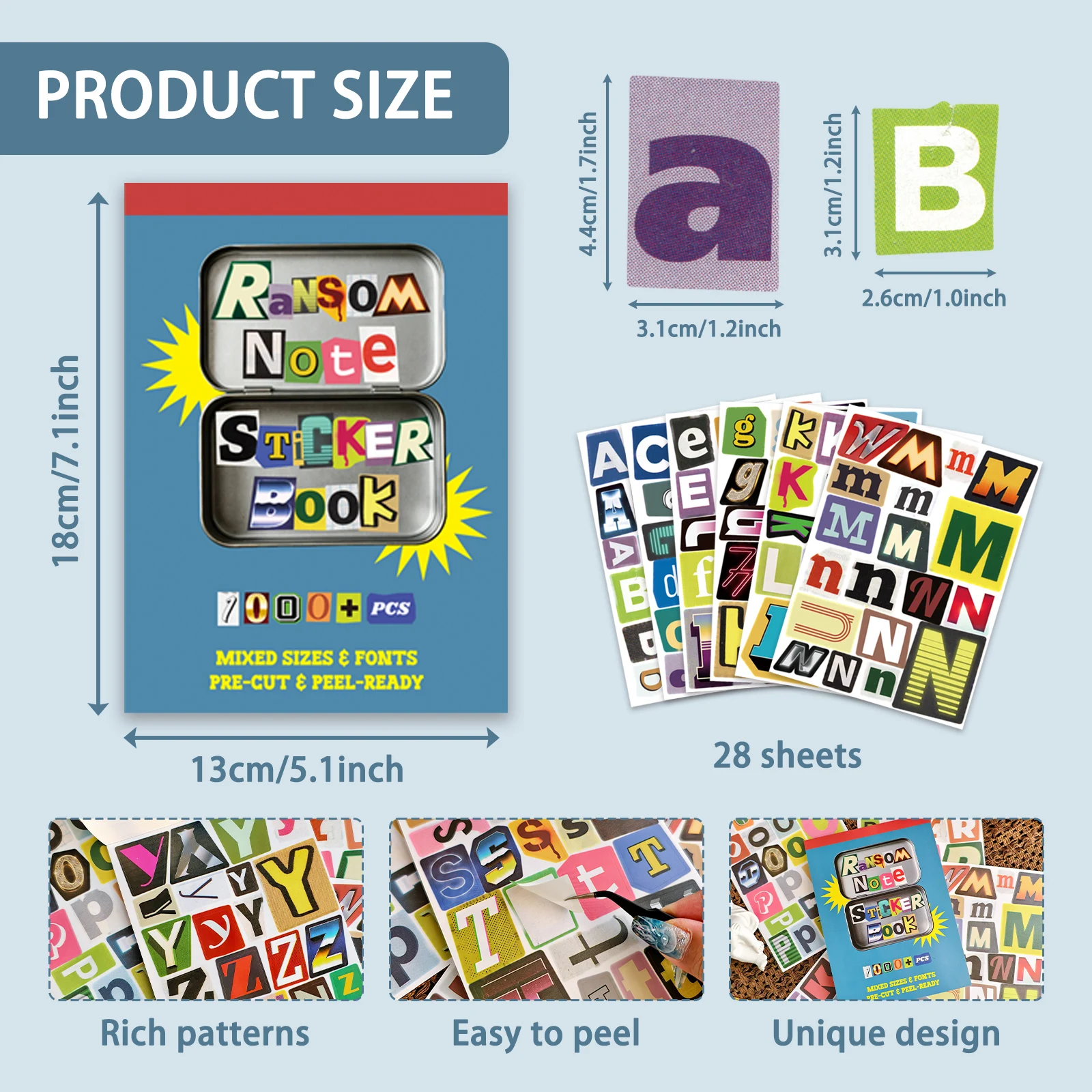 28 Sheets 1000+ Pcs Colorful Letter Collage Stickers, Self Adhesive Big Alphabet Stickers, You Can Freely Combine Words