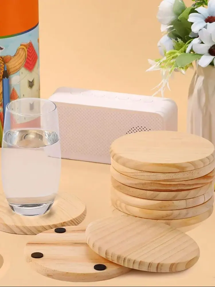 3/5/10pcs Set of Unfinished Round Wooden Coasters for DIY Crafts and Home Decor 4-Inch Diameter, Natural Wood Material, Perfect
