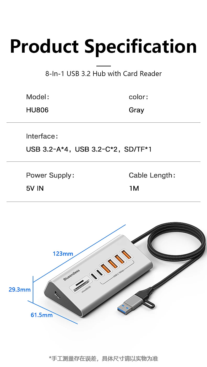 Blueendless Aluminium 10Gbps USB3.2 Gen2 4/10port HUB Docking Station USB-C USB-A Type C Splitter Adapter for PC Laptop macbook