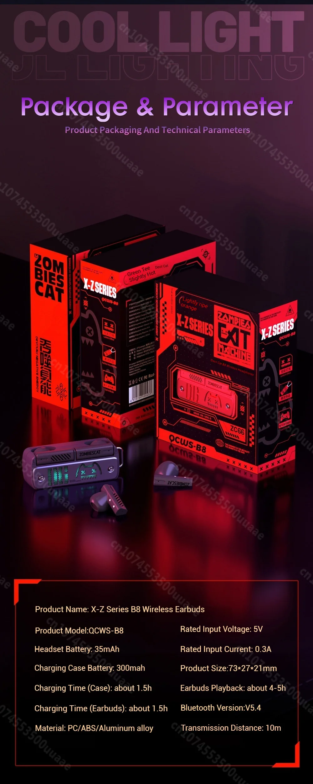Zombies Cat B8 TWS Wireless Earbuds Necklace Design Bluetooth 5.4 Headphone ENC Call Noise Reduction Wireless Earphones with Mic