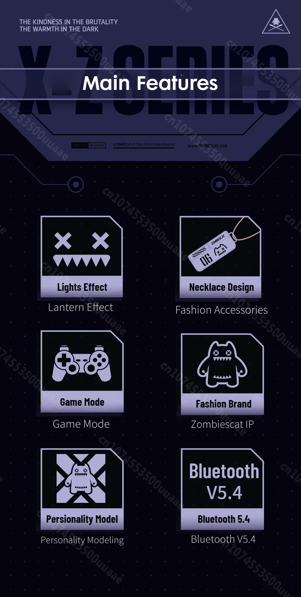 Zombies Cat B8 TWS Wireless Earbuds Necklace Design Bluetooth 5.4 Headphone ENC Call Noise Reduction Wireless Earphones with Mic