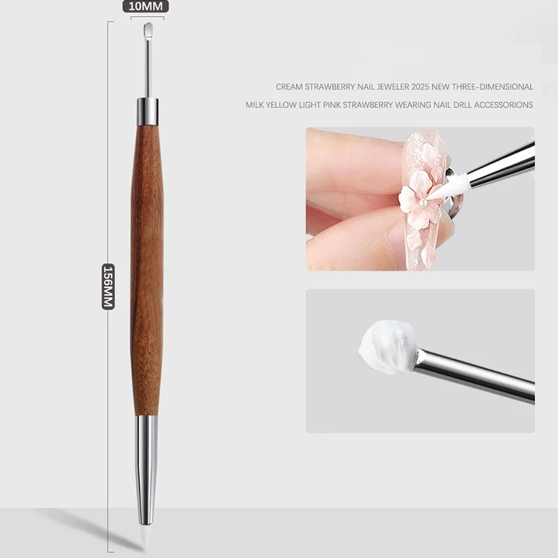 1/2PCS Wooden Double Head Nail Art Brush Silicone Carving Pen Nail Supplies Carving Flower Painting Pen for Nail Art Tool