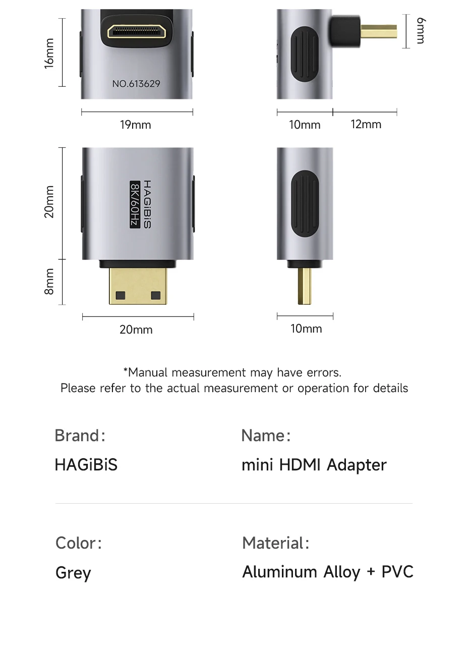 Hagibis Mini HDMI to HDMI Adapter Right Angle 90 Degree Male to Female Mini HDMI Connector L Shape Converter High Refresh Rate