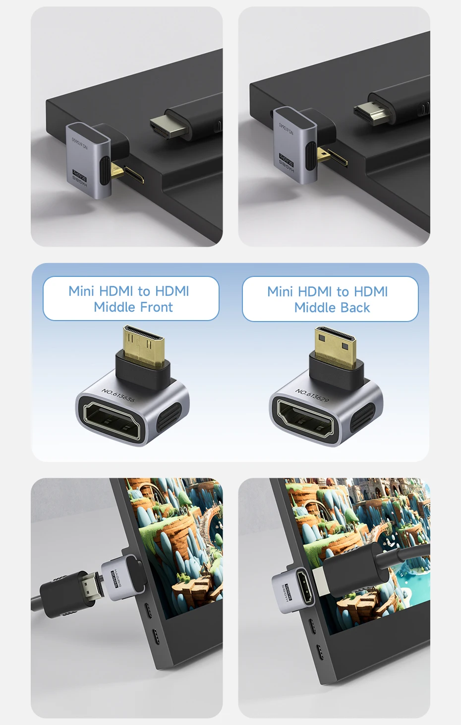 Hagibis Mini HDMI to HDMI Adapter Right Angle 90 Degree Male to Female Mini HDMI Connector L Shape Converter High Refresh Rate