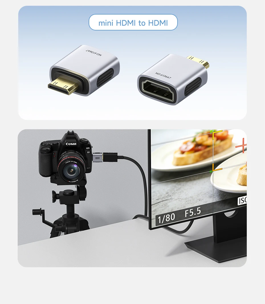 Hagibis Mini HDMI to HDMI Adapter Right Angle 90 Degree Male to Female Mini HDMI Connector L Shape Converter High Refresh Rate