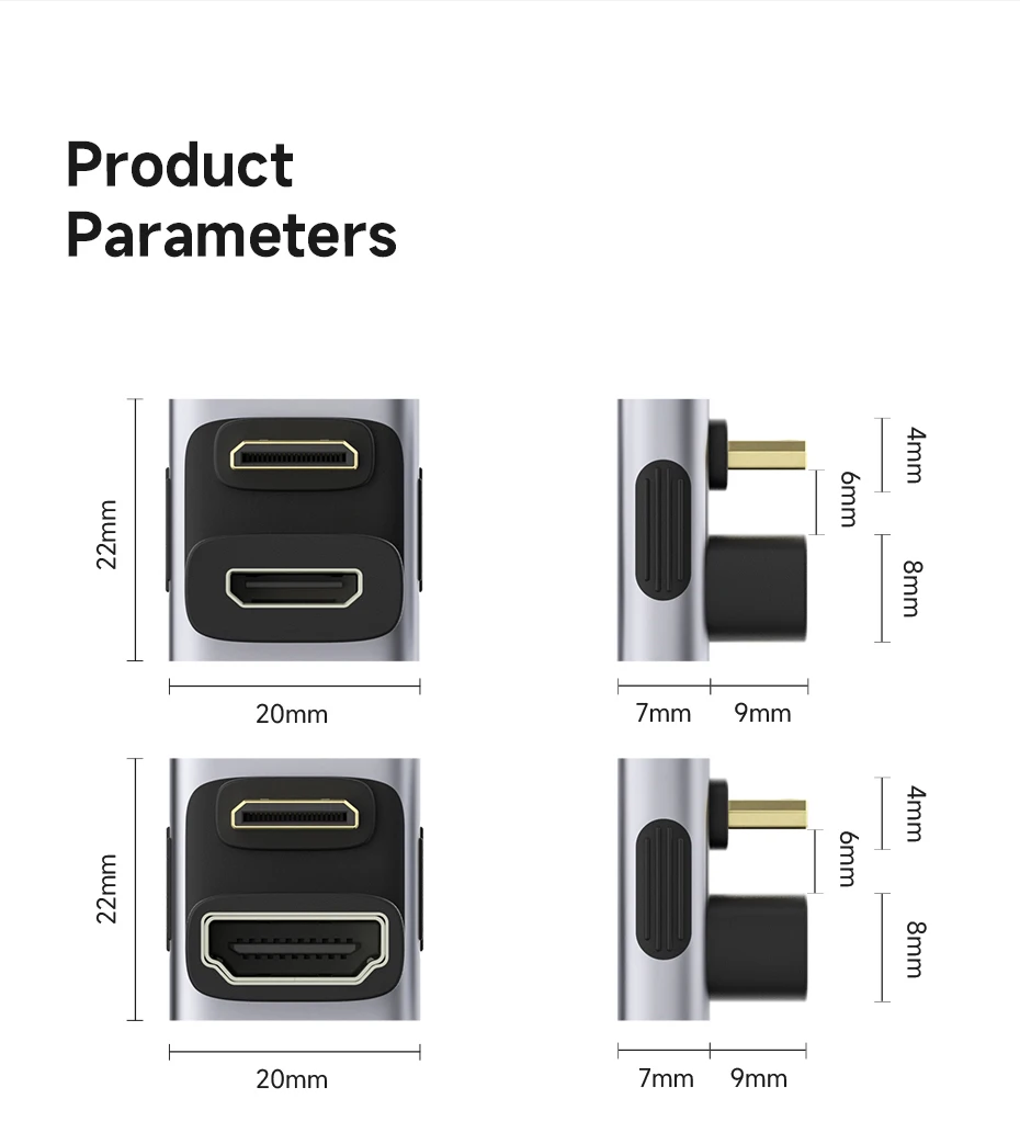 Hagibis Mini HDMI to HDMI Adapter Right Angle 90 Degree Male to Female Mini HDMI Connector L Shape Converter High Refresh Rate