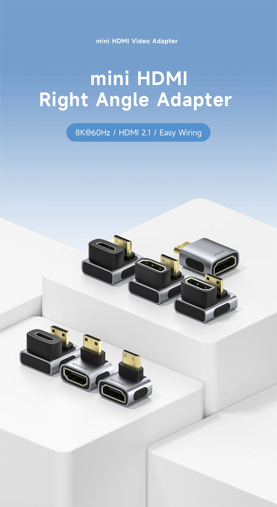 Hagibis Mini HDMI to HDMI Adapter Right Angle 90 Degree Male to Female Mini HDMI Connector L Shape Converter High Refresh Rate