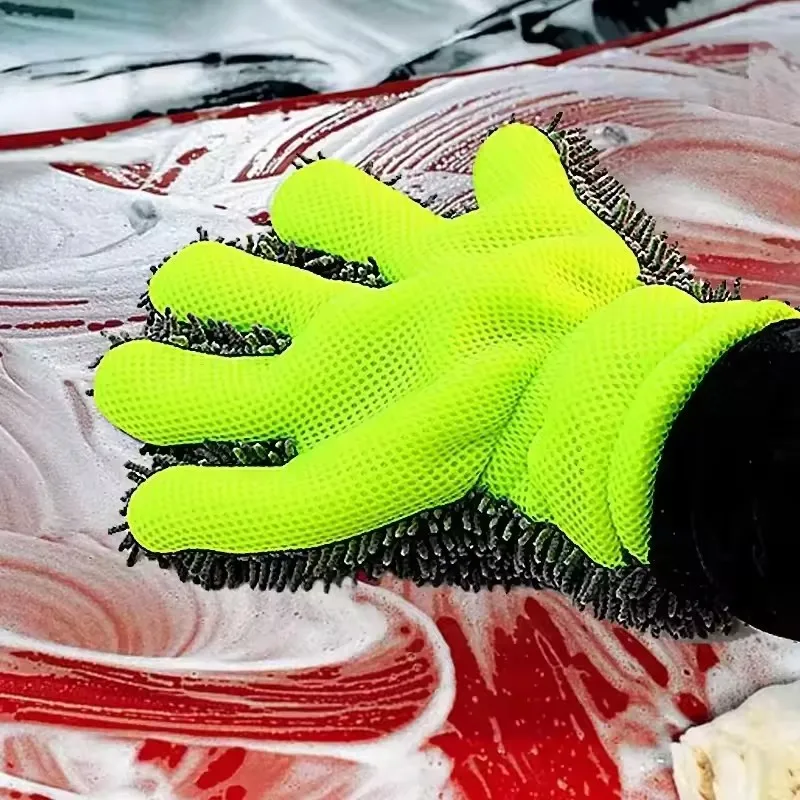1/2Pcs Car Wash Gloves Microfiber Wipe Car Sponge Scratch Free Car Wash Cleaning Coral Velvet Double-Sided Cleaning Tool