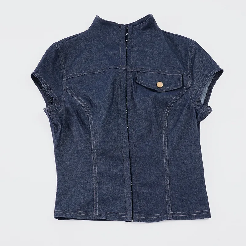 American retro y2k Millennium Spice Girl design sense button slim sexy original perennial solid color top summer new top female