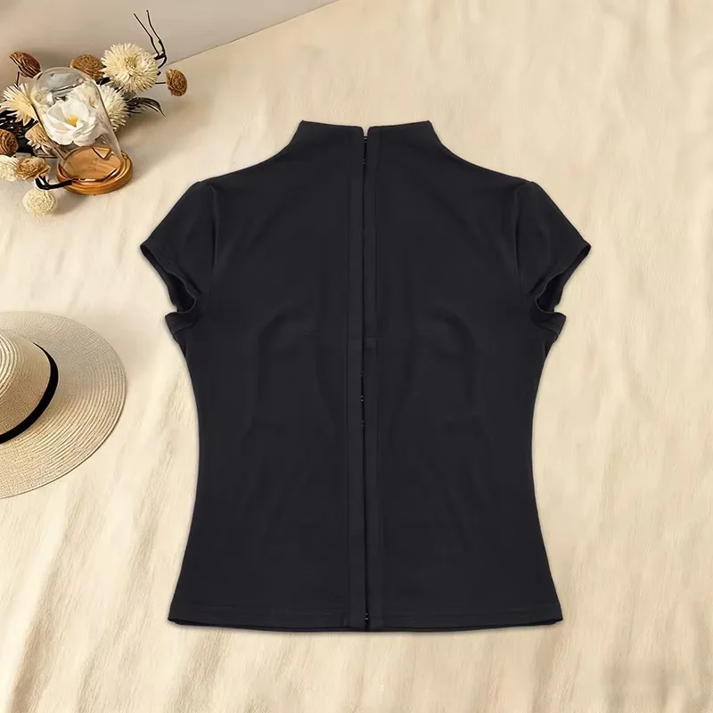 American retro y2k Millennium Spice Girl design sense button slim sexy original perennial solid color top summer new top female