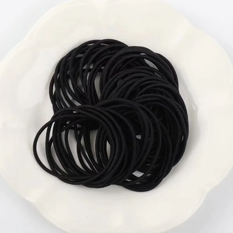 98/200Pcs Women's Black Elastic Headband Girls' Hair Rope Solid Color Ponytail Clip Simple and Durable Girls' Hair Accessories