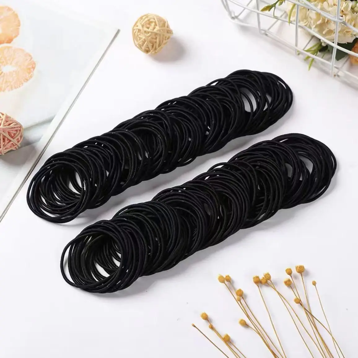 98/200Pcs Women's Black Elastic Headband Girls' Hair Rope Solid Color Ponytail Clip Simple and Durable Girls' Hair Accessories