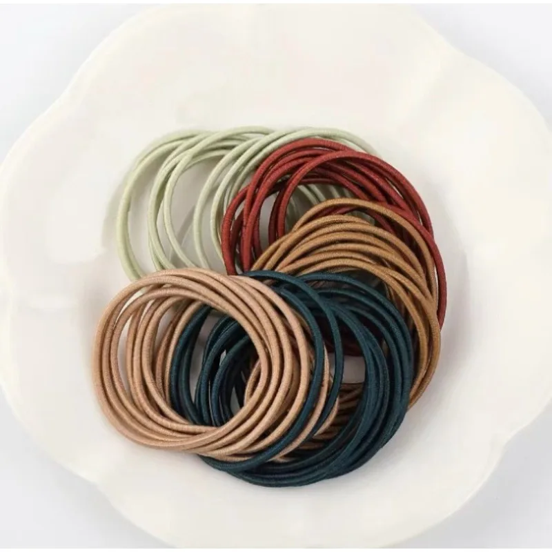 98/200Pcs Women's Black Elastic Headband Girls' Hair Rope Solid Color Ponytail Clip Simple and Durable Girls' Hair Accessories