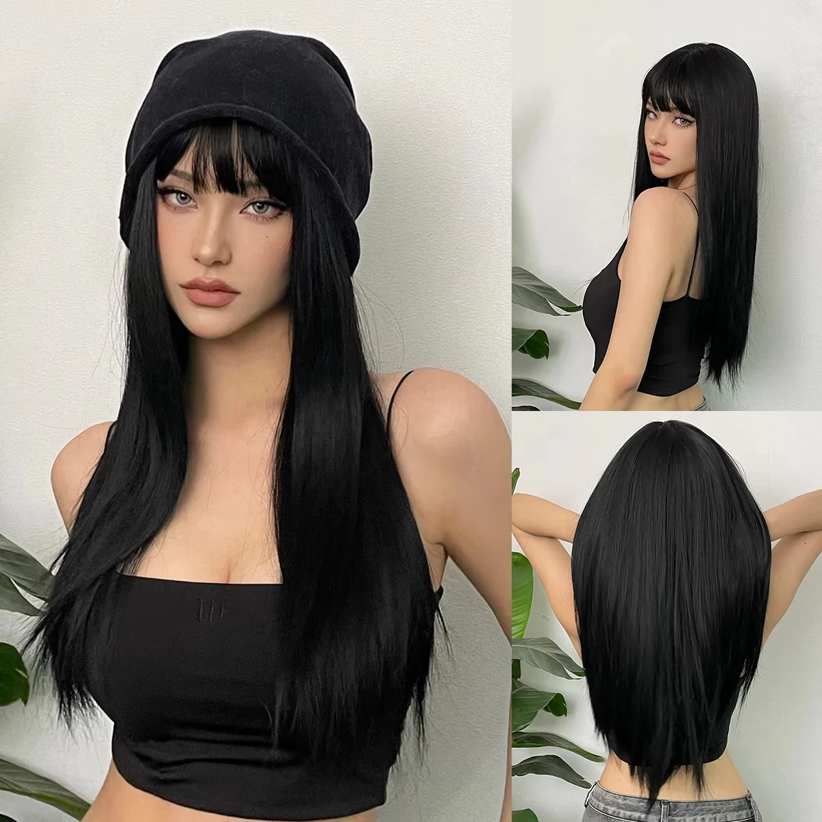 White Long Straight Synthetic Wigs for Women Colorful Cosplay Party Fake Hair with Bangs White Wig HighTemperature