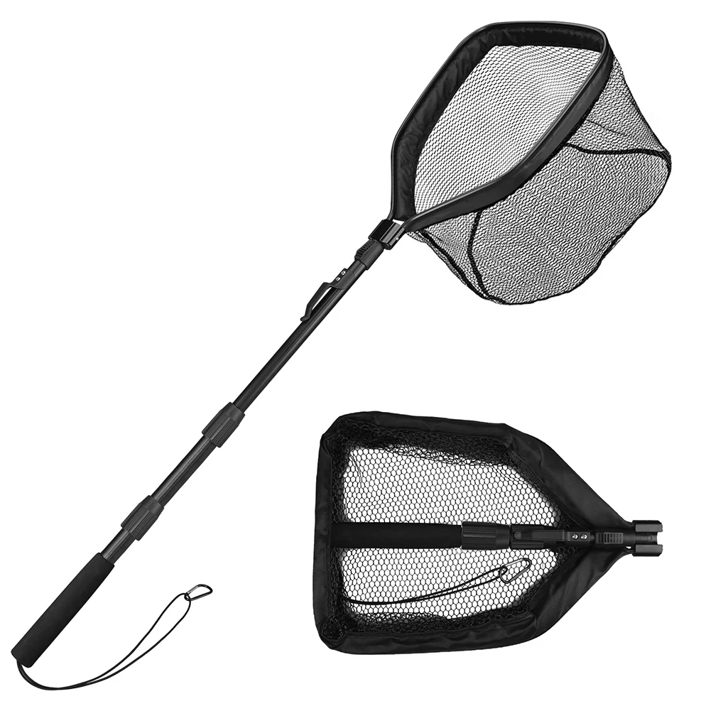 Retractable Landing Net Folding 1.9m/1.5m/1.3m Telescopic Fishing Net Outdoor Sea Mesh Portable Hand Dip Net For Carp Fly Fun