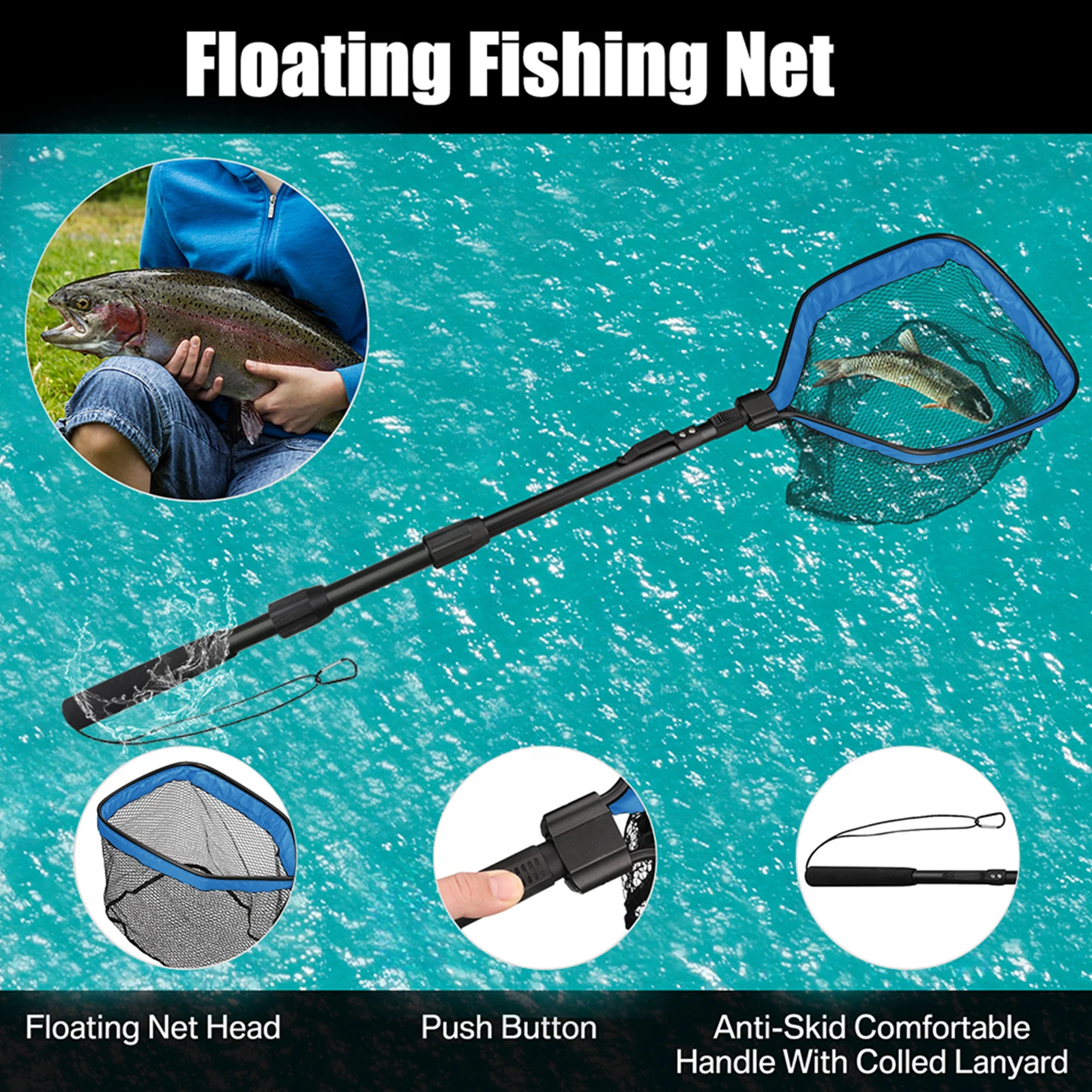 Retractable Landing Net Folding 1.9m/1.5m/1.3m Telescopic Fishing Net Outdoor Sea Mesh Portable Hand Dip Net For Carp Fly Fun