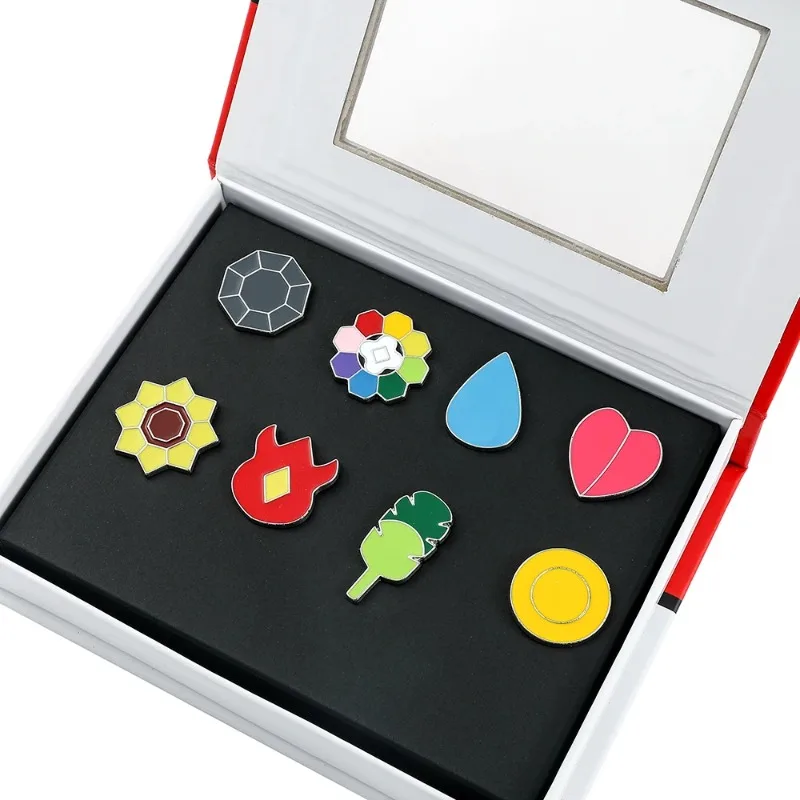 Gym Badges Box Set Kanto Johto Hoenn Sinnoh Unova Kalos Orange Islands Pins Brooches Collectible Toys for Gift