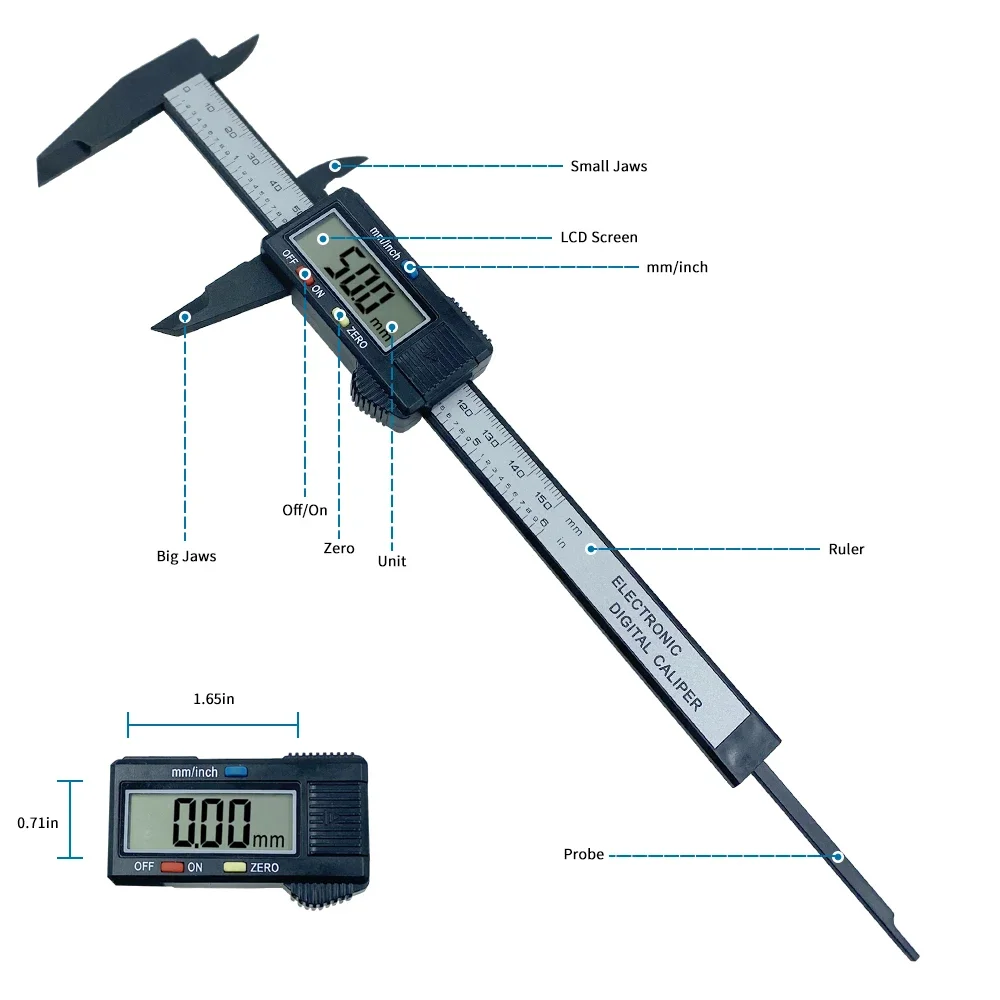 0-150mm 0-6 Inch Vernier Caliper High Accuracy Stainless Steel Plastic Gauge Measuring Tool Inside Outside Depth Micrometer