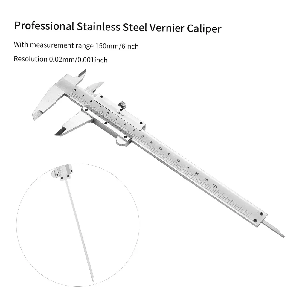 0-150mm 0-6 Inch Vernier Caliper High Accuracy Stainless Steel Plastic Gauge Measuring Tool Inside Outside Depth Micrometer
