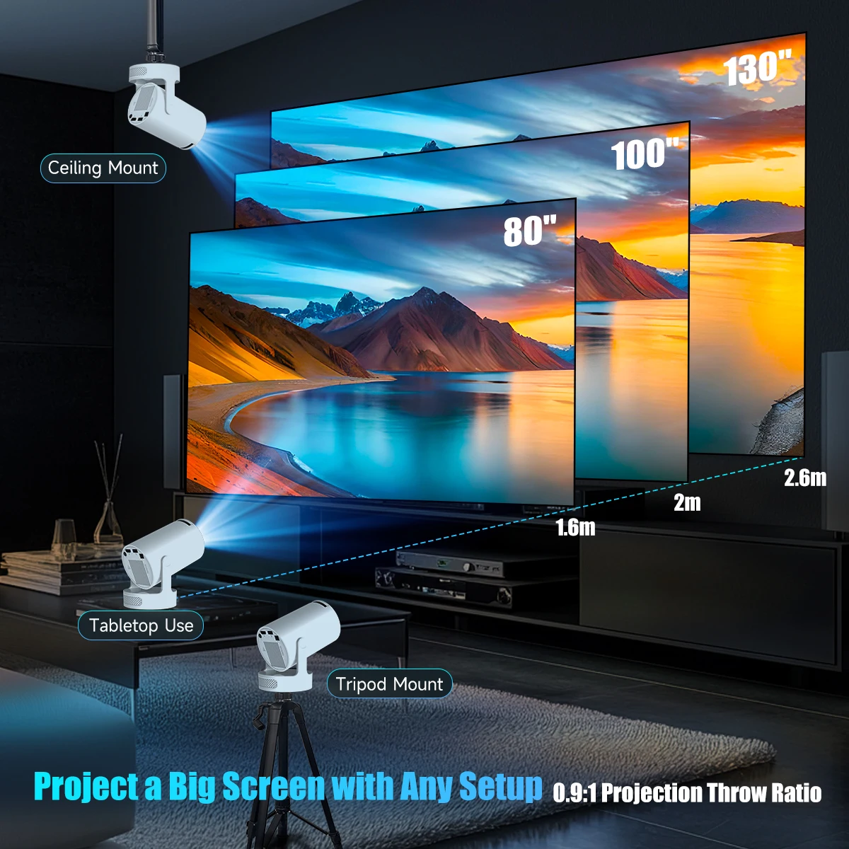 Magcubic HY300 Pro+ 8K Wifi6 Projector 290ANSI Android 14 Dual WIFI Allwinner H726 BT5.4 1280x720P Home Cinema Outdoor Portable