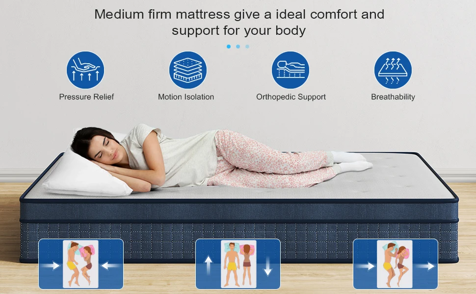 Single/Small Double/Double/King Size 10.24" Pocket Spring Mattress-in-a-Box | Medium-Firm Support | Motion Control & Pressure Re