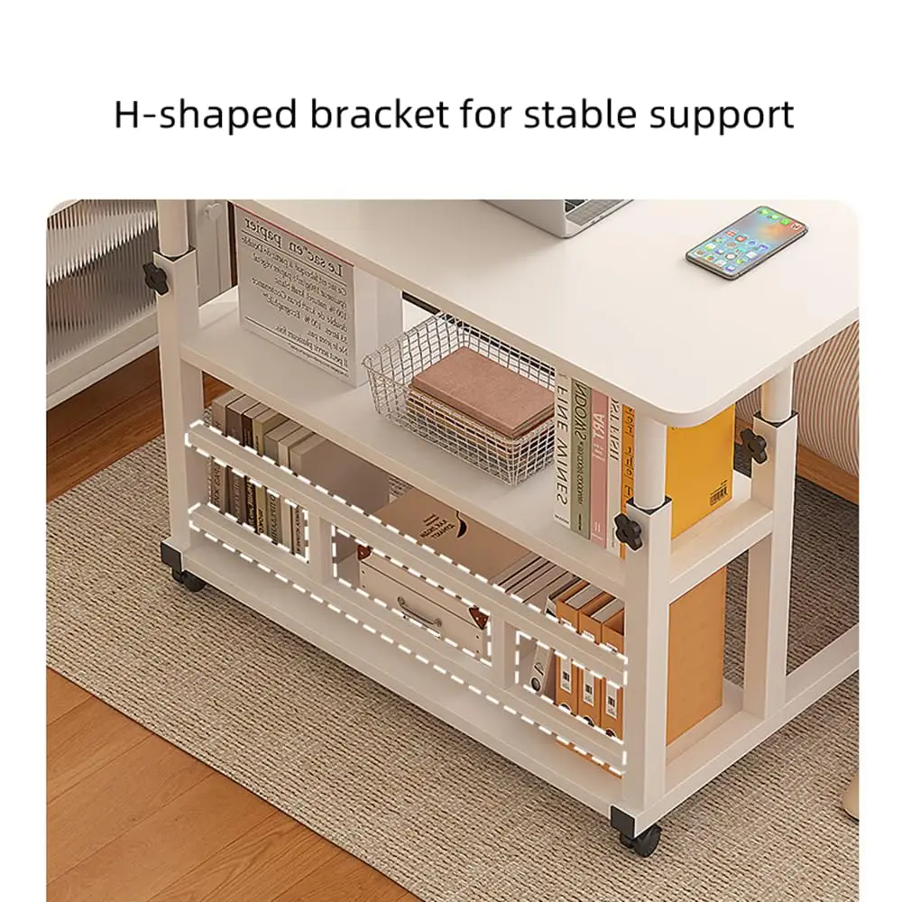 Computer Desk With Storage Shelves Portable Laptop PC Desk Mobile Standing Desk Adjustable Height Rolling Desk Workstation