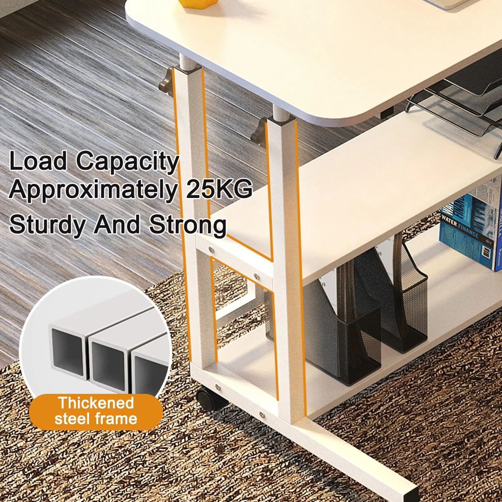 Computer Desk With Storage Shelves Portable Laptop PC Desk Mobile Standing Desk Adjustable Height Rolling Desk Workstation