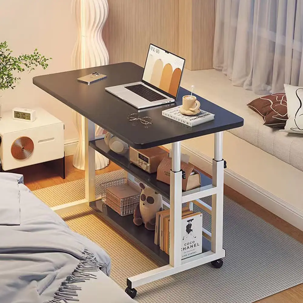 Computer Desk With Storage Shelves Portable Laptop PC Desk Mobile Standing Desk Adjustable Height Rolling Desk Workstation