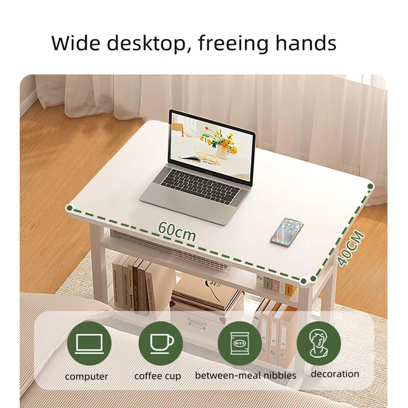 Computer Desk With Storage Shelves Portable Laptop PC Desk Mobile Standing Desk Adjustable Height Rolling Desk Workstation