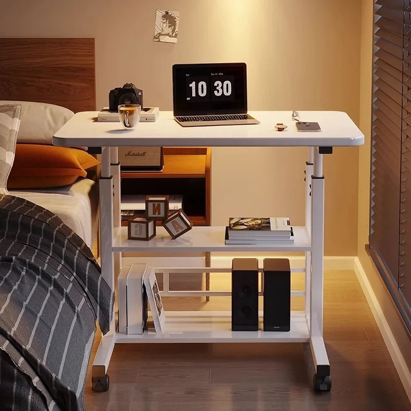 Computer Desk With Storage Shelves Portable Laptop PC Desk Mobile Standing Desk Adjustable Height Rolling Desk Workstation