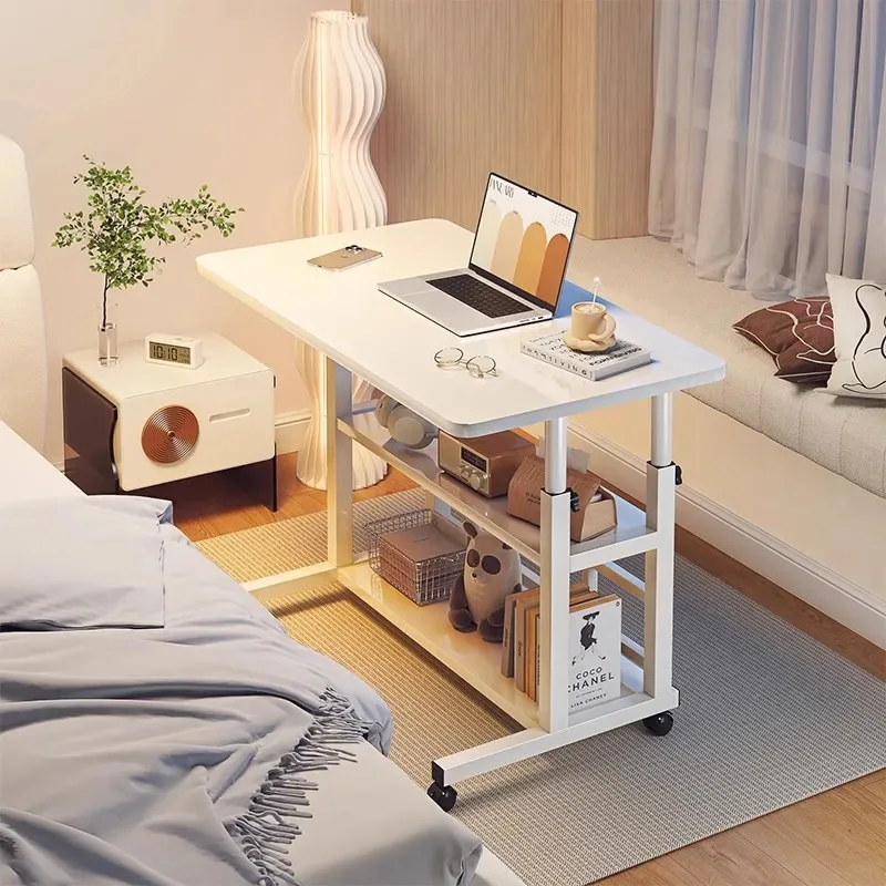 Computer Desk With Storage Shelves Portable Laptop PC Desk Mobile Standing Desk Adjustable Height Rolling Desk Workstation