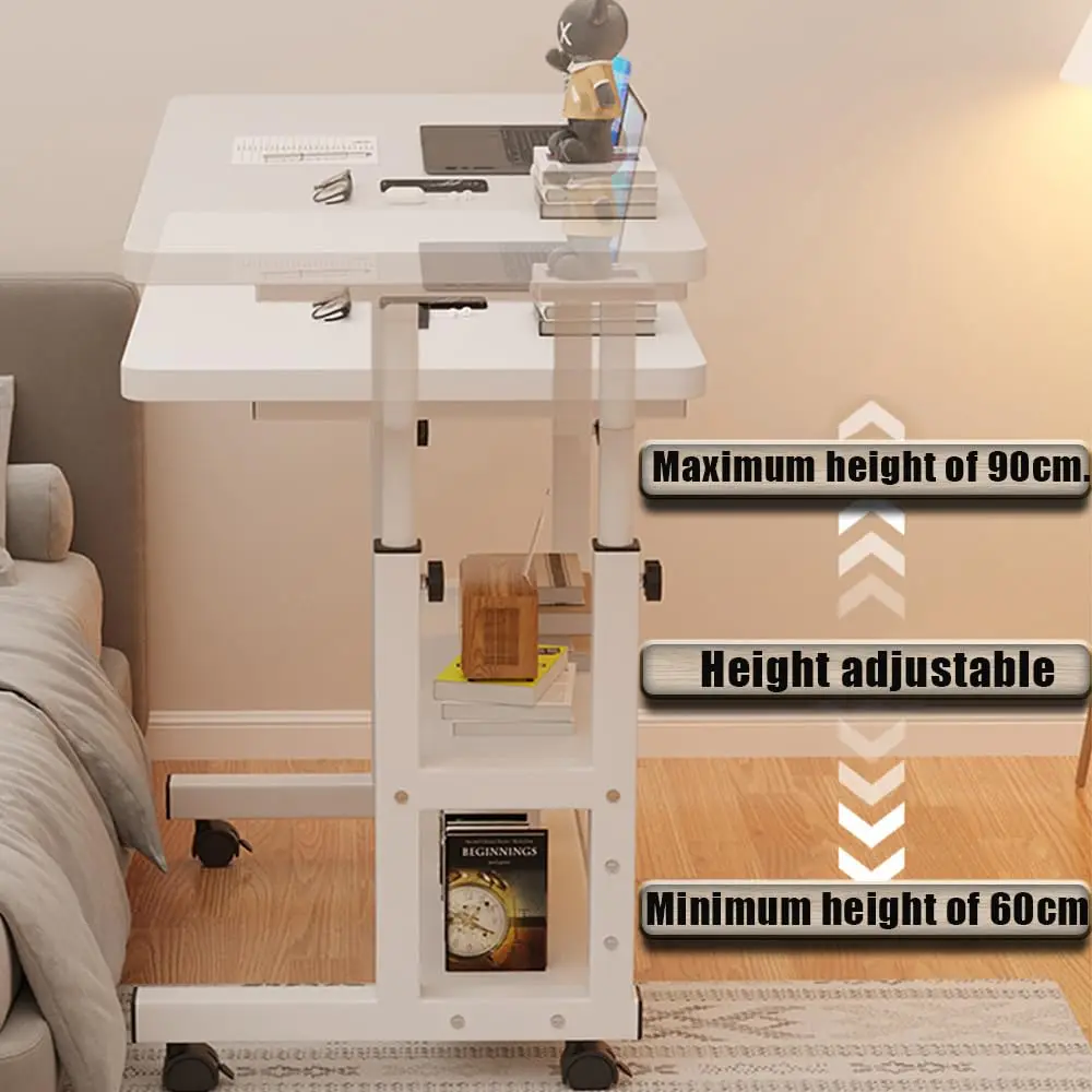 Computer Desk With Storage Shelves Portable Laptop PC Desk Mobile Standing Desk Adjustable Height Rolling Desk Workstation