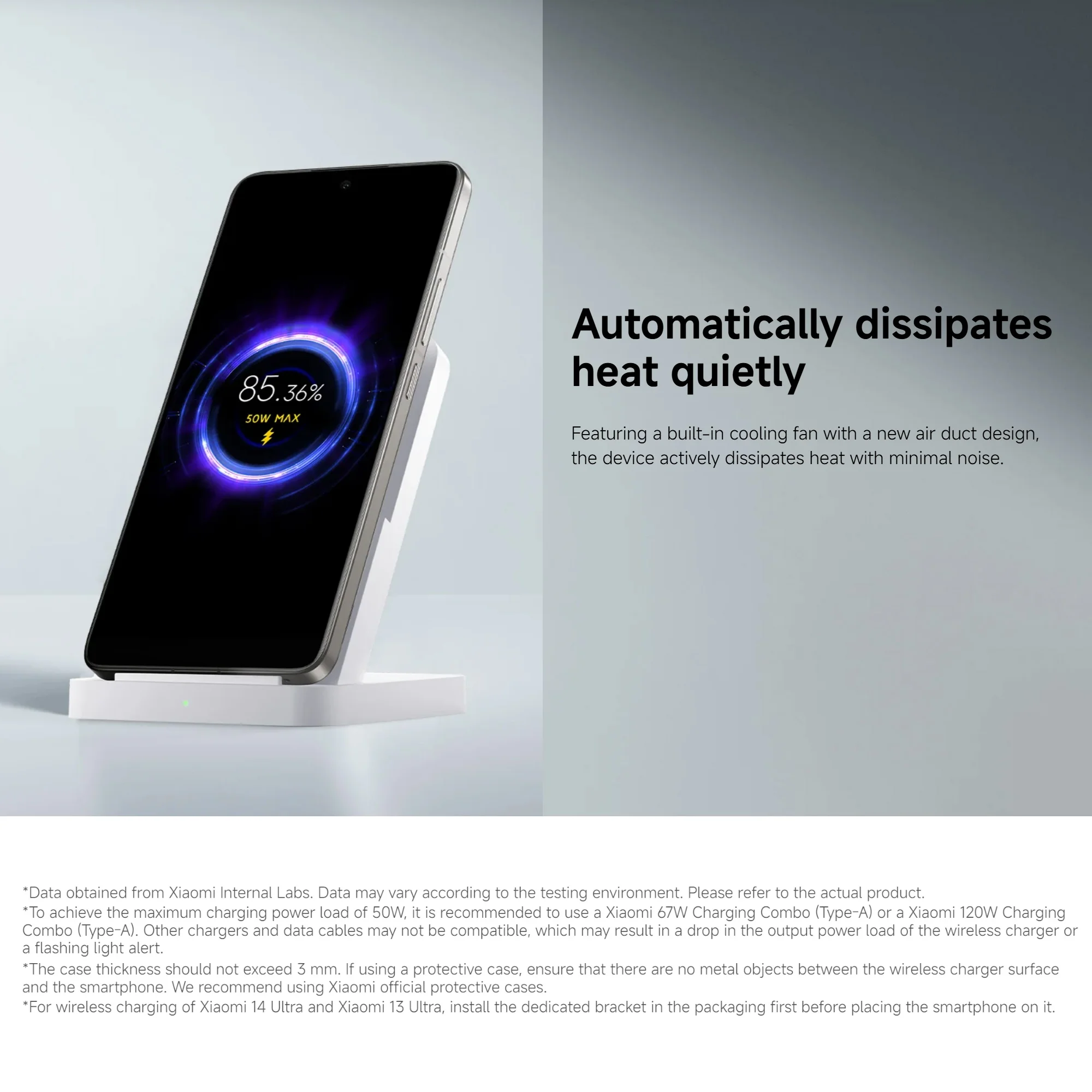 Xiaomi 50W Wireless Charging Stand Pro, High-efficiency Fast Charging Highly Compatible Quiet Heat Dissipation Safe and Reliable