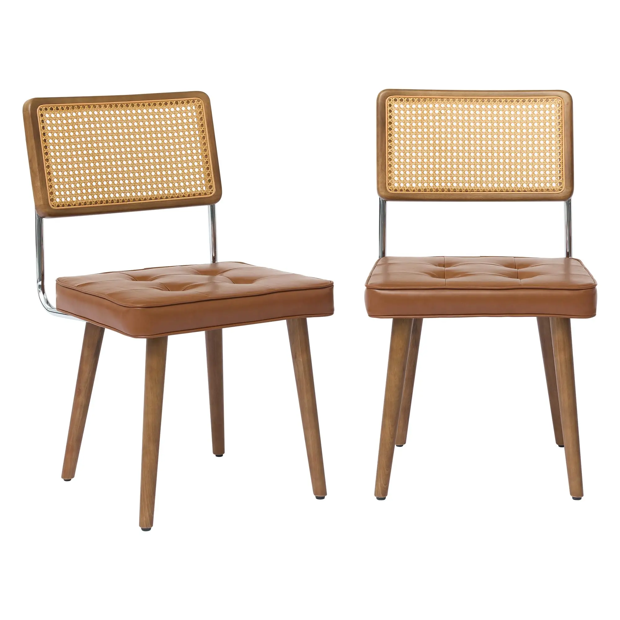 1PCS Rattan Back Dining Chair Upholstered Kitchen Chairs Vintage Chairs for Dining Room Restaurant