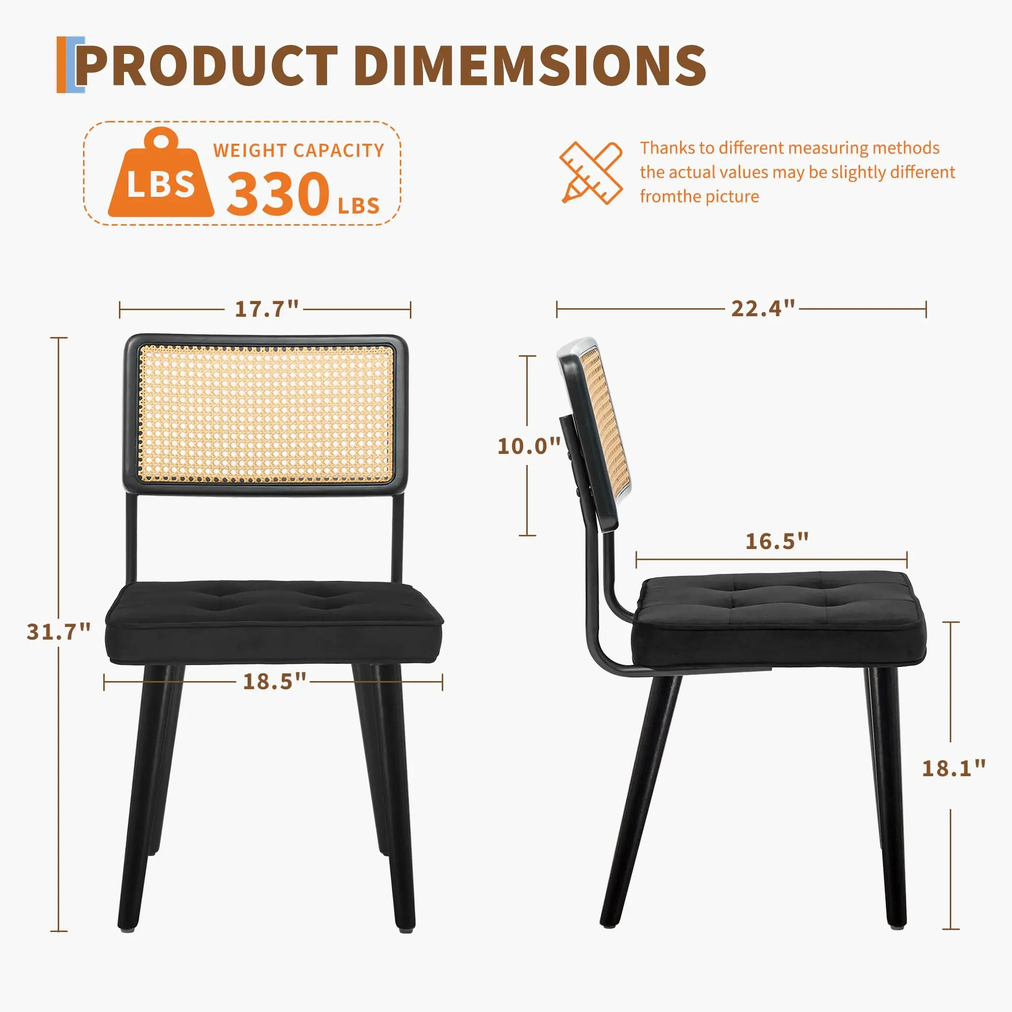 1PCS Rattan Back Dining Chair Upholstered Kitchen Chairs Vintage Chairs for Dining Room Restaurant