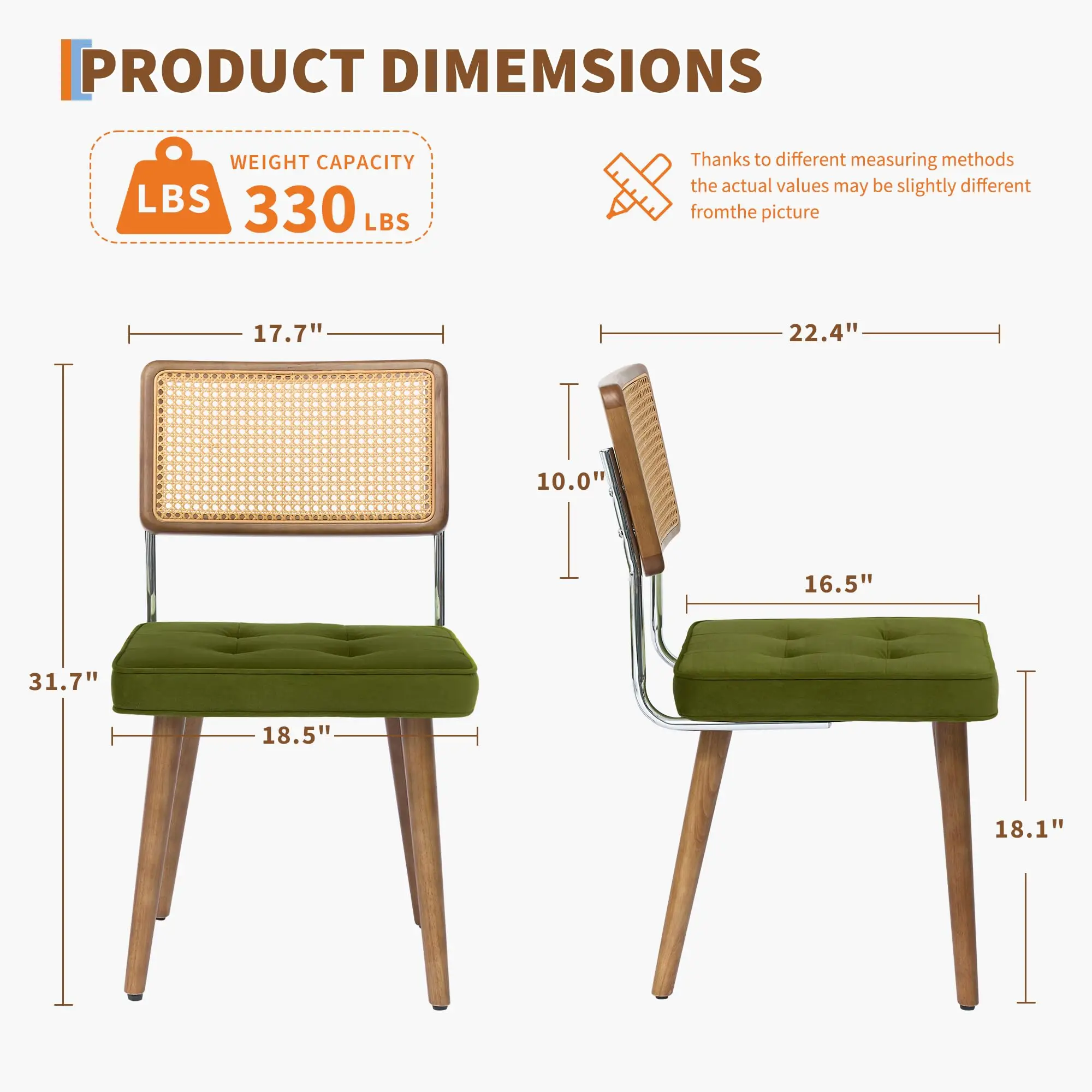1PCS Rattan Back Dining Chair Upholstered Kitchen Chairs Vintage Chairs for Dining Room Restaurant