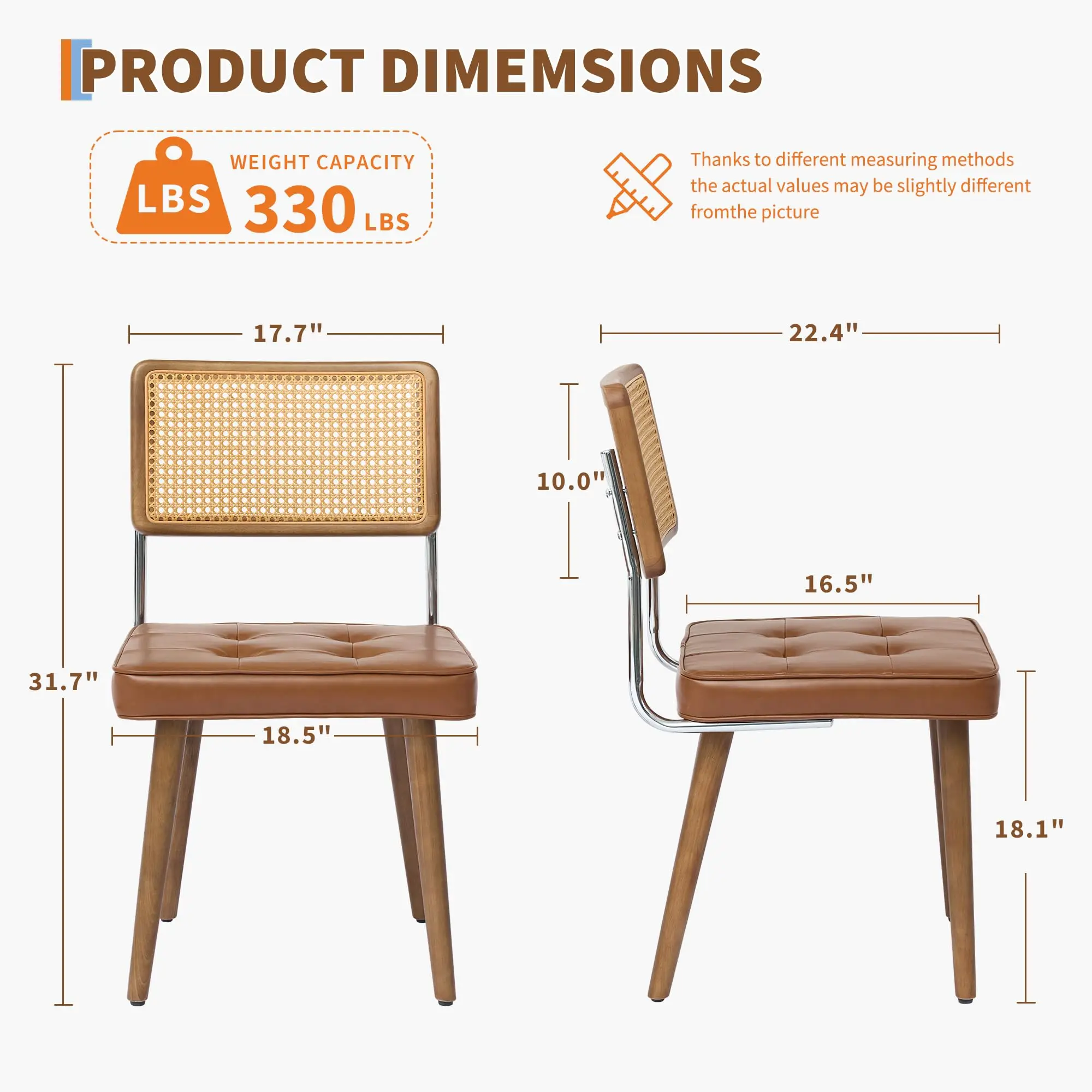1PCS Rattan Back Dining Chair Upholstered Kitchen Chairs Vintage Chairs for Dining Room Restaurant