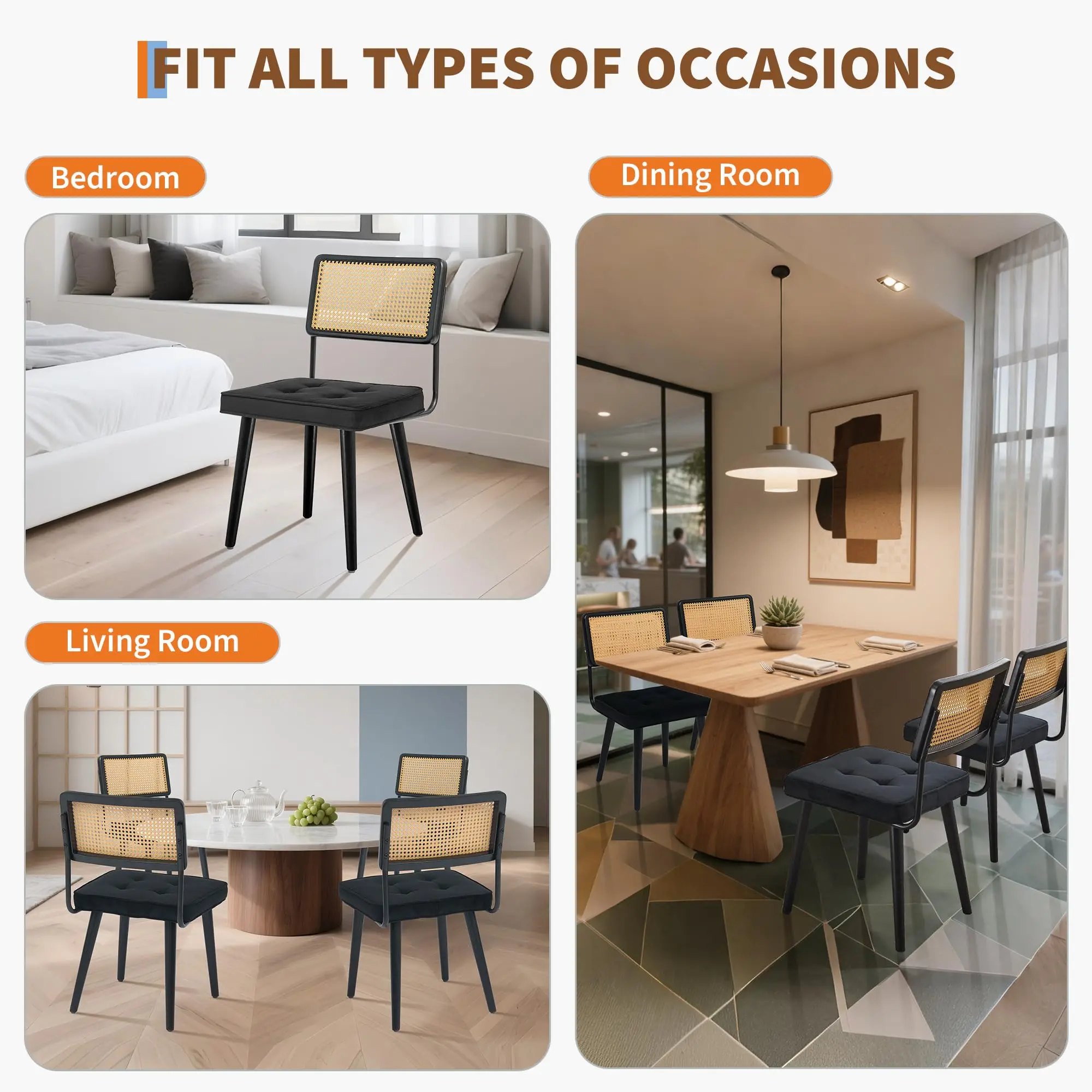 1PCS Rattan Back Dining Chair Upholstered Kitchen Chairs Vintage Chairs for Dining Room Restaurant