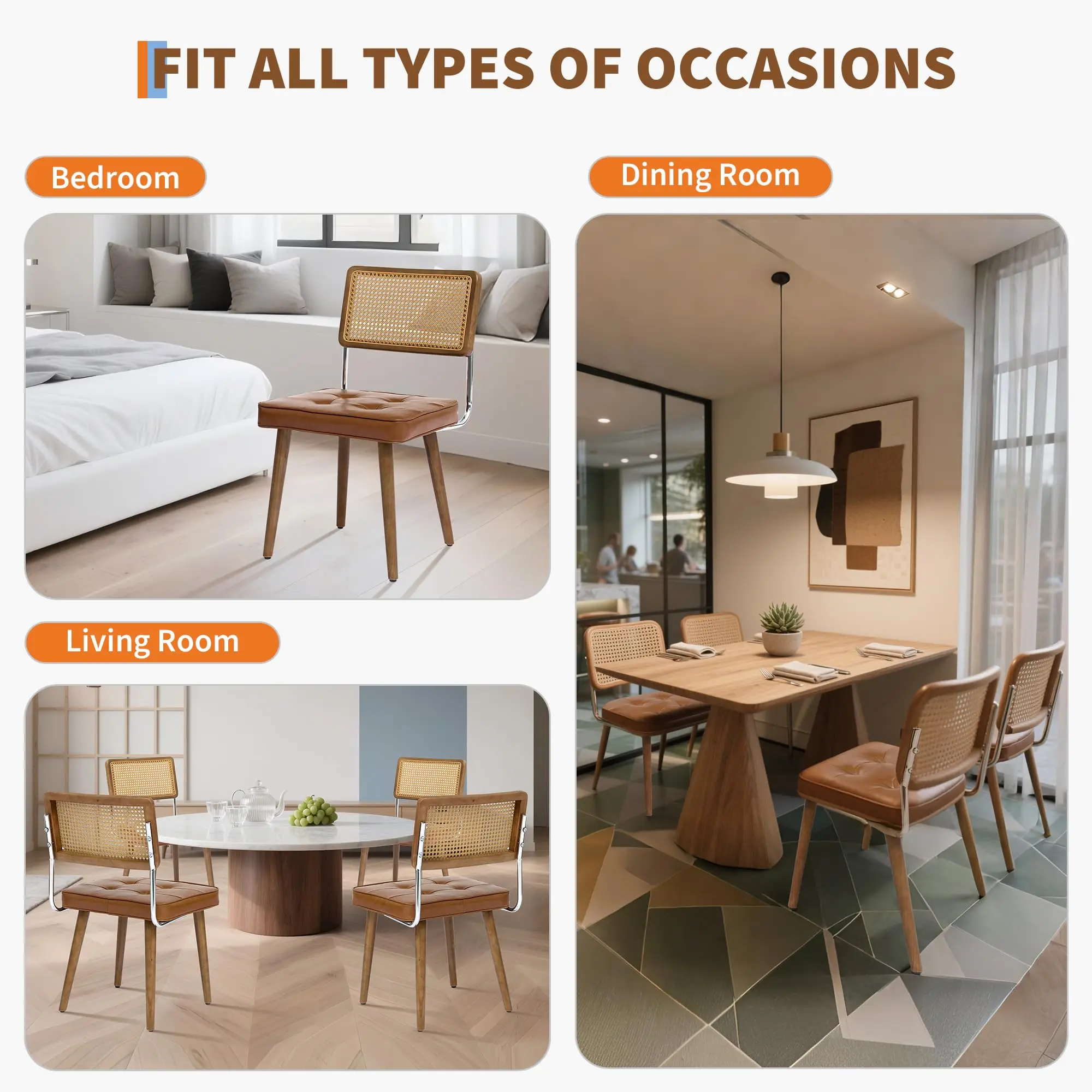 1PCS Rattan Back Dining Chair Upholstered Kitchen Chairs Vintage Chairs for Dining Room Restaurant