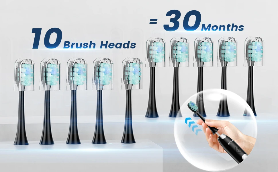 Sejoy Electric Sonic Toothbrush with 10 pcs Replacement Heads 5 Modes USB Rechargeable Waterproof Electric Tooth Brushes
