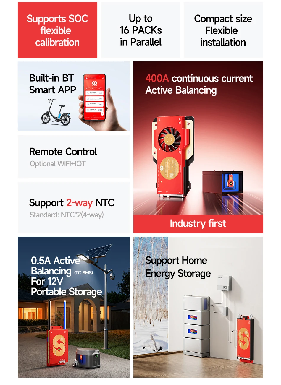 Daly Smart Active BMS 4s LiFePO4 8s 24V 16s 100A 150A 40A 60A 200A 12V 48V LiFePO4 1A Active Balance with UART RS485 WiFi Key