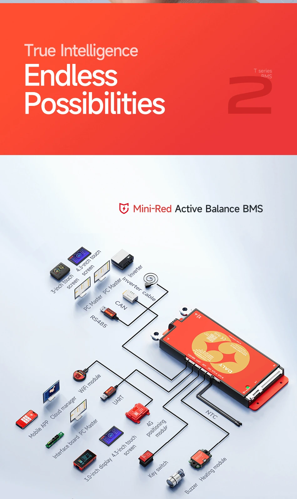 Daly Smart Active BMS 4s LiFePO4 8s 24V 16s 100A 150A 40A 60A 200A 12V 48V LiFePO4 1A Active Balance with UART RS485 WiFi Key
