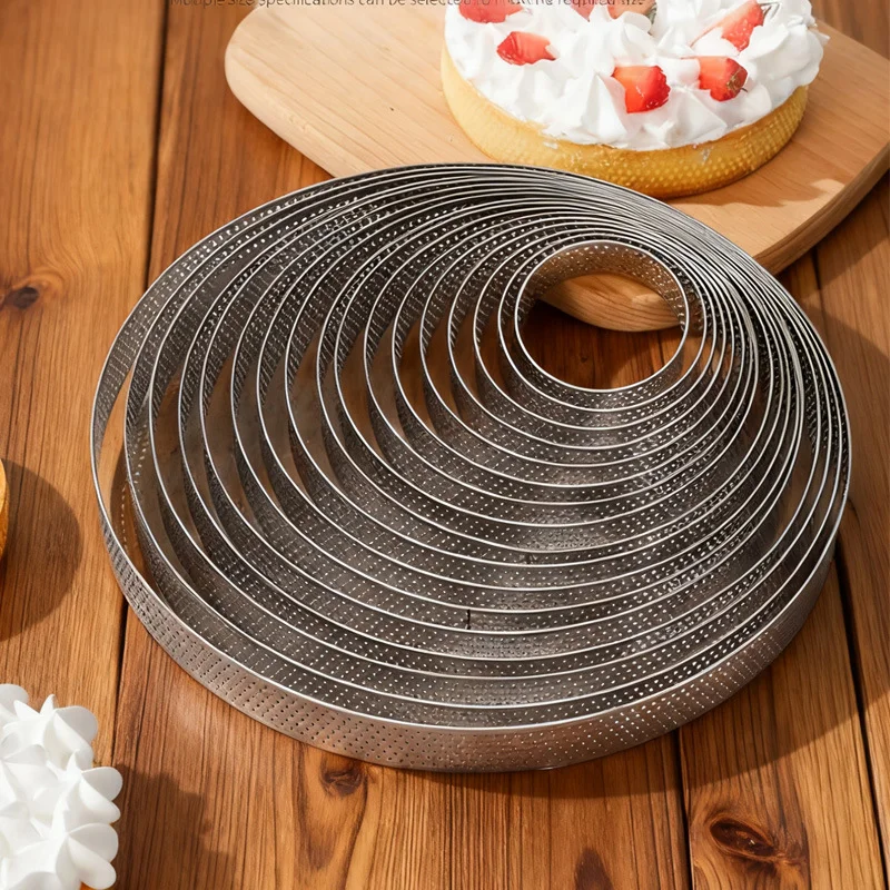 Professional kitchen baking perforated decorative tool stainless steel tart mold for cooking cakes, circular mold, circular ring