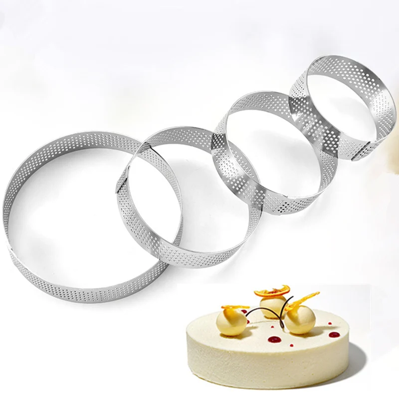 Professional kitchen baking perforated decorative tool stainless steel tart mold for cooking cakes, circular mold, circular ring