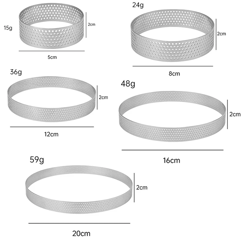 Professional kitchen baking perforated decorative tool stainless steel tart mold for cooking cakes, circular mold, circular ring