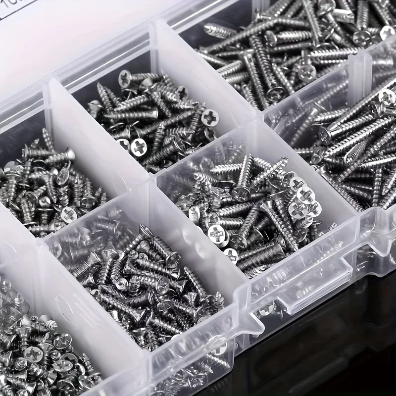 Set of 800 Self-Tapping Wood Screws, M2 Phillips Flat Head Screws for Sheet Metal, Assortment Kit of Self-Screws with Lock Nuts