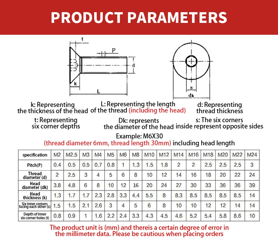 304 Stainless Steel Hexagon Socket Countersunk Head Screw DIN7991 M3 M4 M5 M6 M8 M10 M12 Allen Head Bolt Hardware Fastener